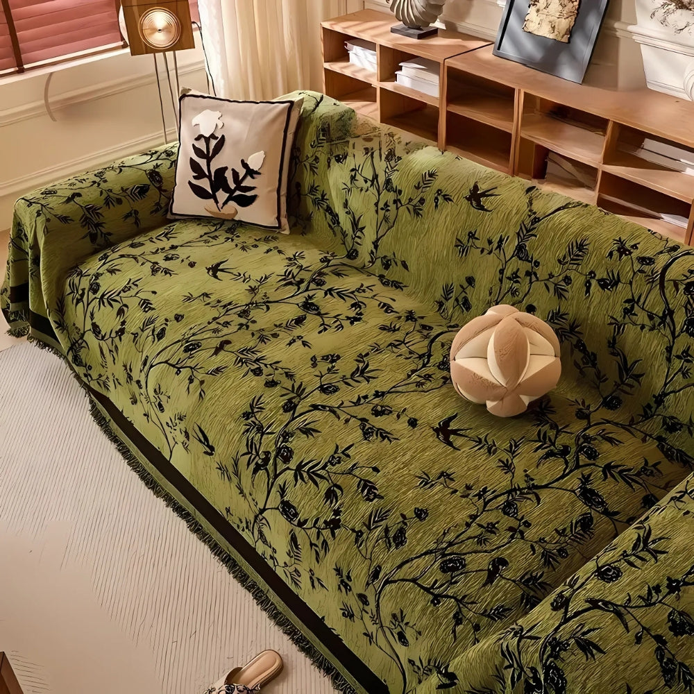 Premium Chenille Bankdeken met Bloemdessin en Kwastjes - Comfortabele Sofahoes voor Woonkamer en Lounge