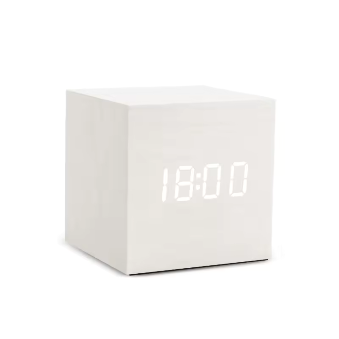 Digitale Wekker met LED-Lichtsensor en Stemactivatie - Compacte Kubusvorm met Multifunctioneel Display