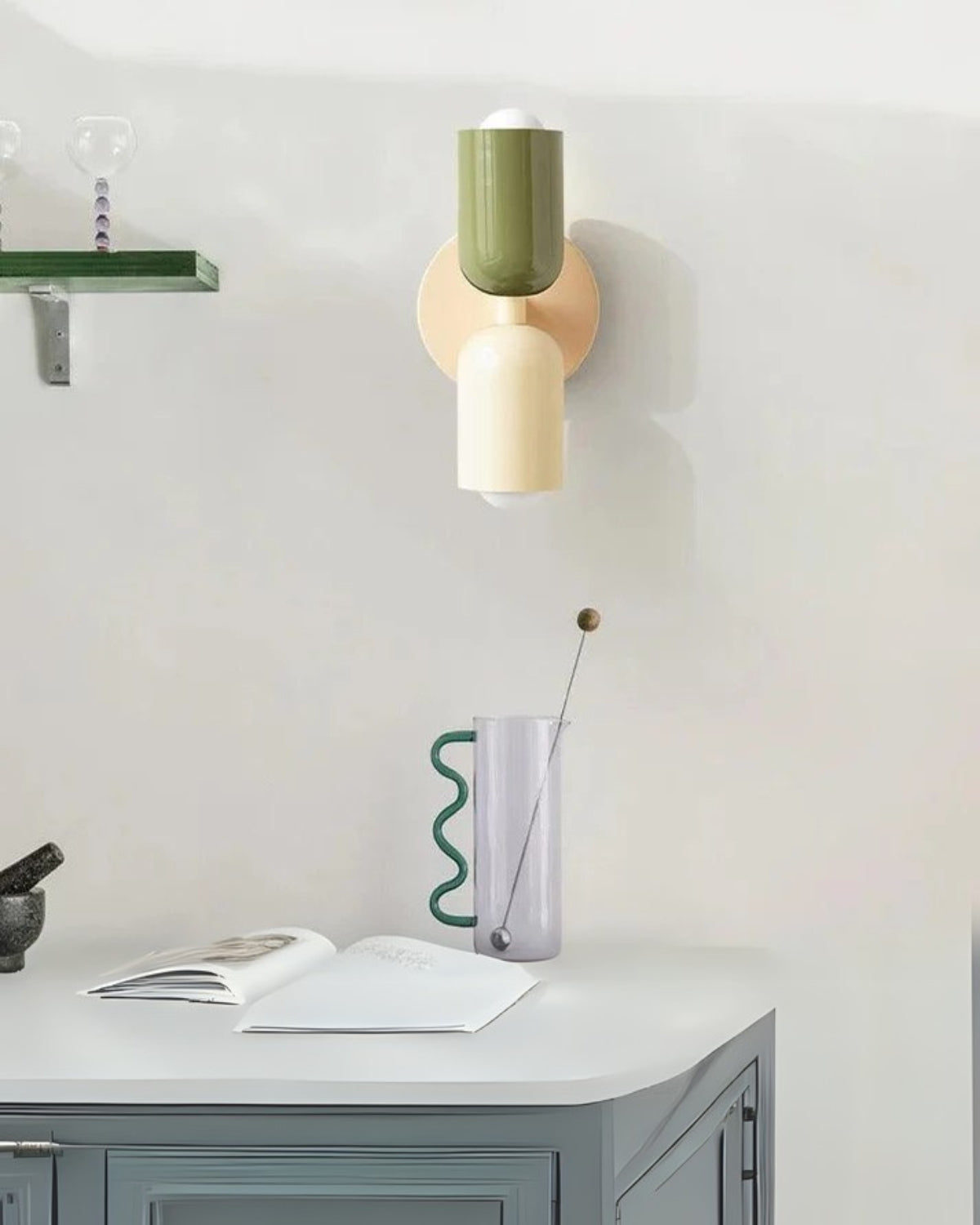 Dubbele Wandlamp met Ronde Lampenkappen - Modern Design in Groen, Beige, Rood of Roze - Sfeerverlichting voor Slaapkamer, Woonkamer en Hal