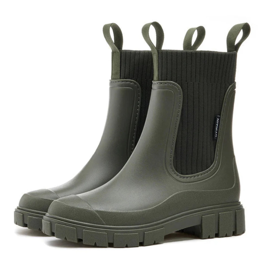 Waterdichte Chelsea Regenlaarzen Dames Antislip Zool Flexibel PVC Slip-On Enkelhoog Comfortabel Herfst Winter