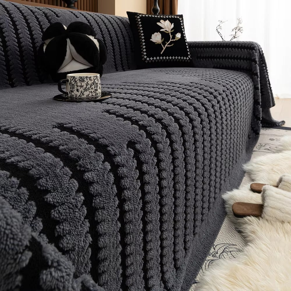 Gevoerde Bankhoes met Getufte Structuur - Zachte Velours Sofahoes met Antislip Achterkant | Warme Bankovertrek voor Winter