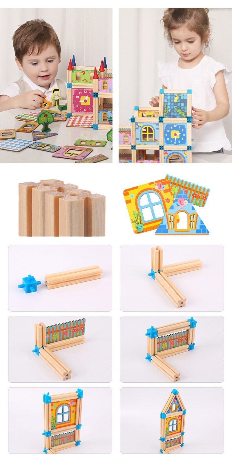Houten Poppenhuis Bouwset Zelfbouw Kinderspeelgoed 268-298 Onderdelen Educatief Creatief Fantasiespel