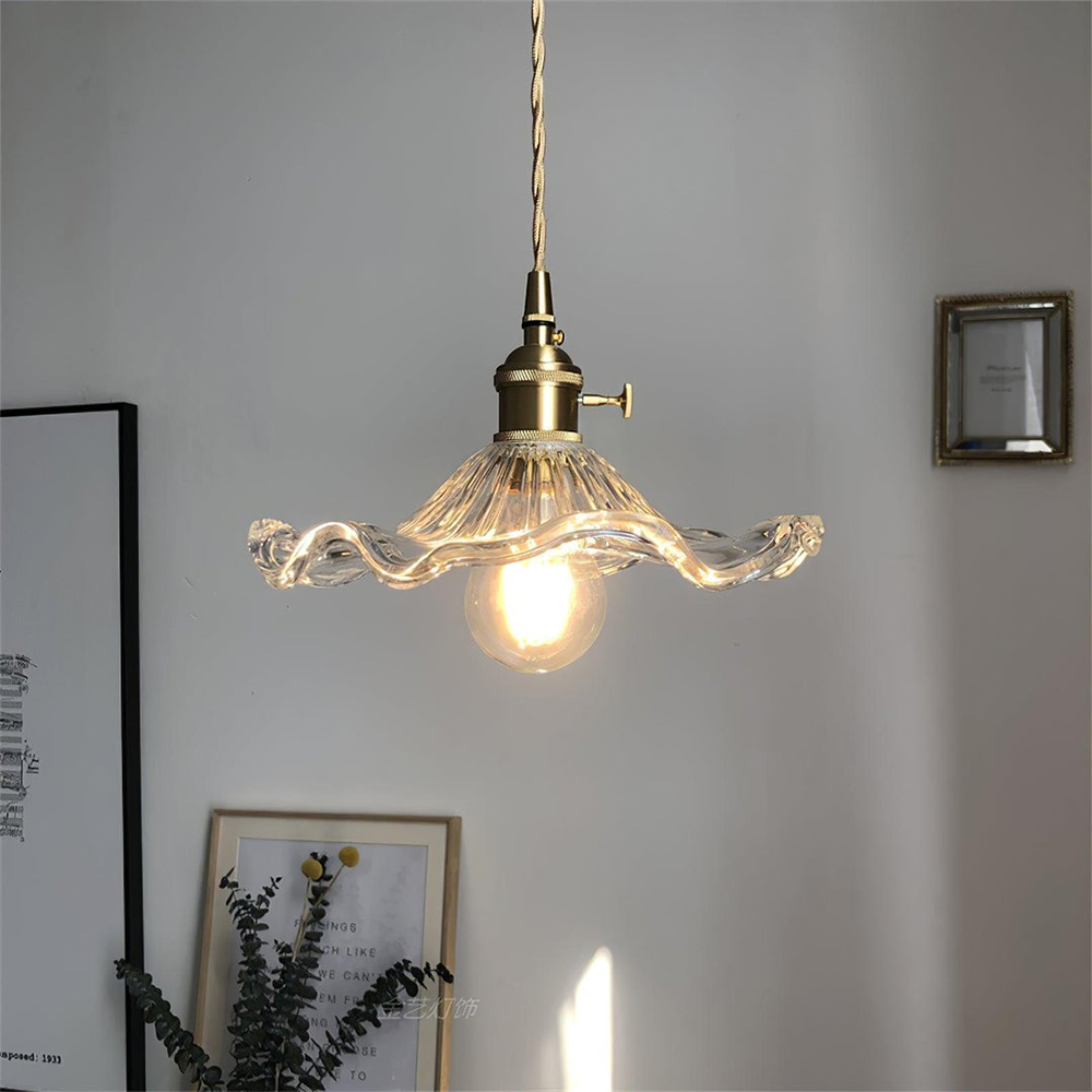 Selene Glazen Hanglamp - Hibiscusbloem Design Messing Glas - Hangende Verlichting Eetkamer Woonkamer Slaapkamer - E27 Fitting 23-33cm