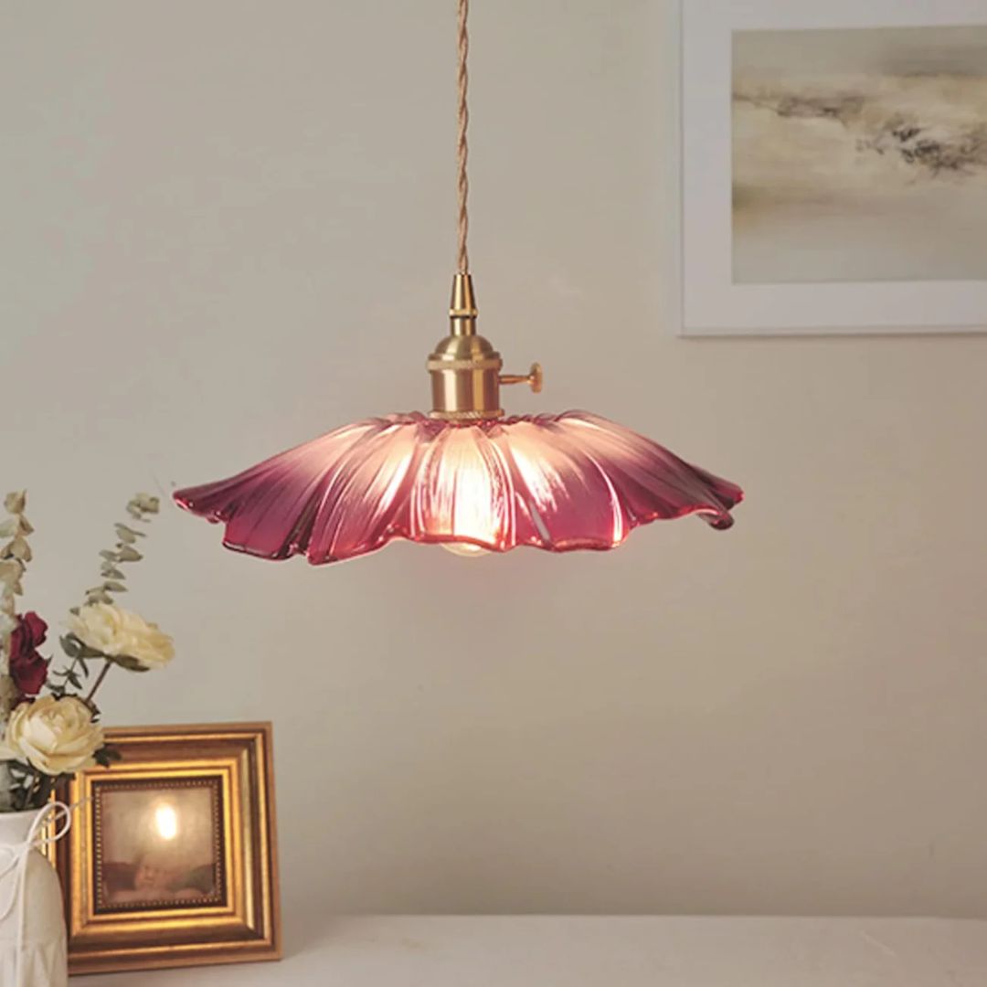 Cullivan Flower Hanglamp Glas Metaal Rood E27 Eettafel Verlichting Vintage Bloem Lamp Hal Sfeerverlichting