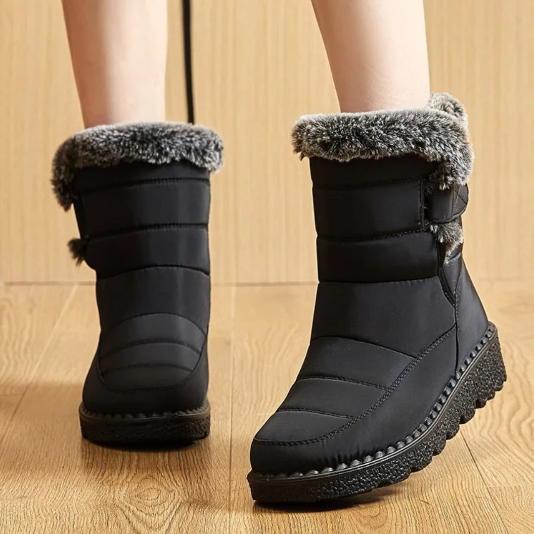 Waterdichte Dames Winterlaarzen met Klittenband Warme Gevoerde Antislip Snowboots Comfortabel Winterschoeisel