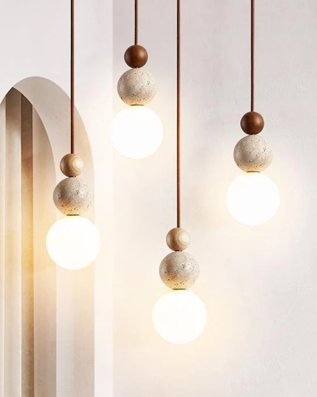 Sculptuur Hanglamp met Natuursteen en Glazen Bol - Warm Ambient Licht voor Eetkamer Woonkamer Slaapkamer - Japandi Design Hangverlichting
