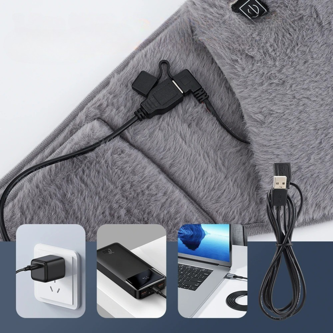 Verwarmingsgordel USB-C Verstelbaar Grijs 3 Warmtestanden Buik Rug Handverwarmer Zacht Polyester 105x20cm Winter
