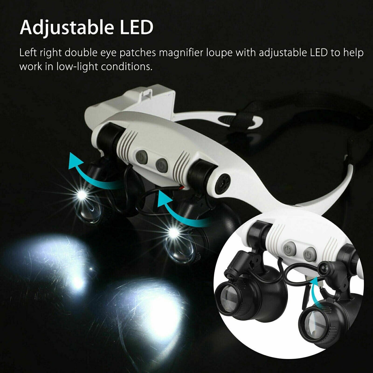 Hoofdband Loepbril met 4 Verwisselbare Lenzen en LED Verlichting voor Precisiewerk Handwerk Lezen Reparatie