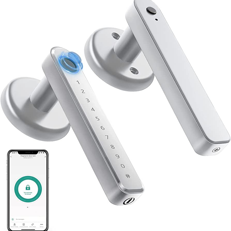 Deurslot met Pincode Cijfercode Toetsenbord Roestvrij Staal 12,5 x 6 x 3 cm Oplaadbare Accu App Bediening Zwart Zilver
