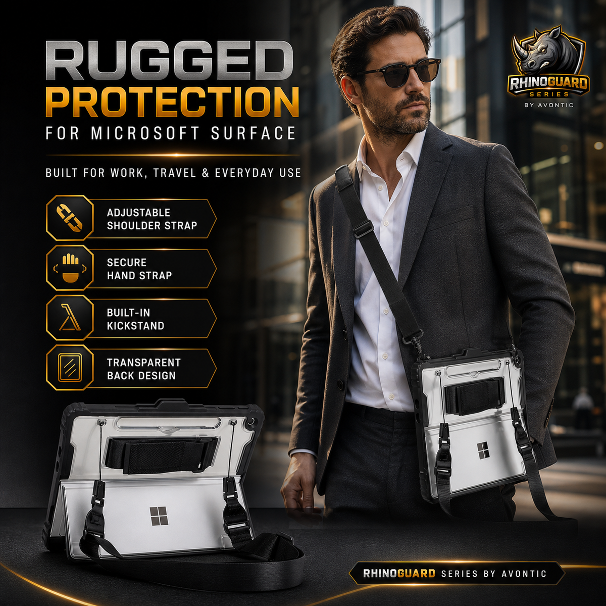 Beschermhoes voor Surface Pro & Go - Schokbestendige Tablet Case met Verstelbare Schouderband en Opbergvakken