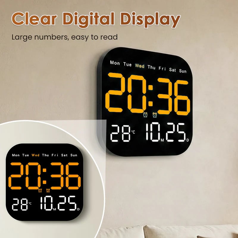 Digitale Wandklok met Afstandsbediening Temperatuurweergave Datum Dimbaar Modern Design voor Kantoor Slaapkamer