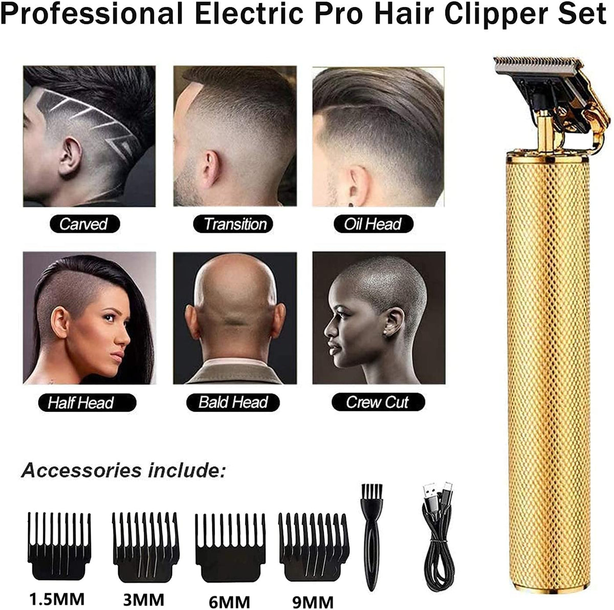 Professionele Oplaadbare Haartrimmer T-Mes Precisie Contouren Baard Haar Lithium Accu USB Oplaadbaar