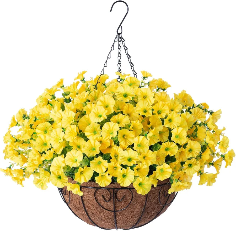Hangende Kunstbloemen in Rieten Mand Zijde Kunststof UV-Bestendig voor Binnen Buiten Tuin Balkon Decoratie