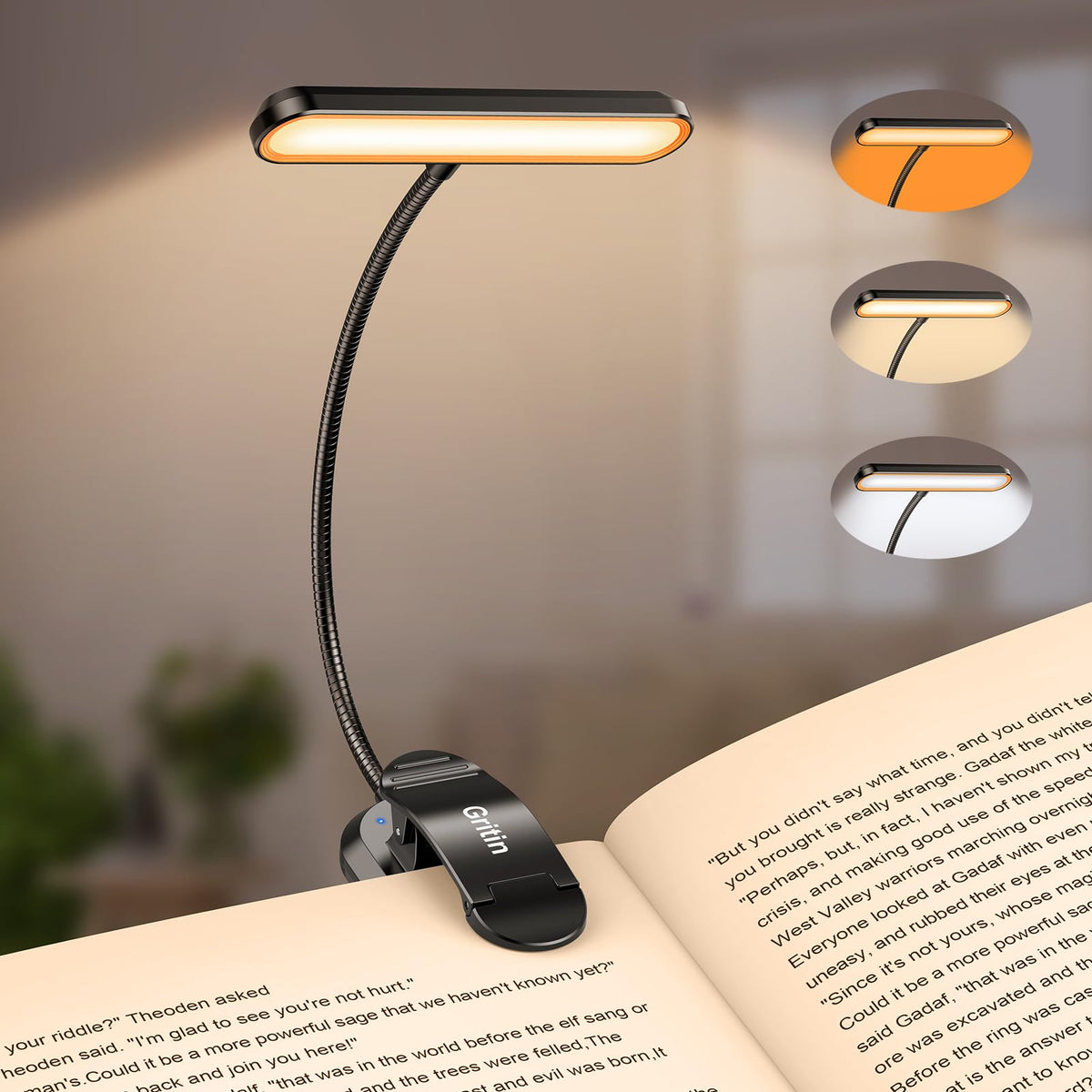 Oplaadbare Leeslamp met 19 LEDs - 3 Kleurtemperaturen & 5 Helderheidsniveaus - Flexibele Nek Verstelbaar - Klemontwerp voor Boek & E-reader - USB-C - Ideaal voor Nachtelijk Lezen