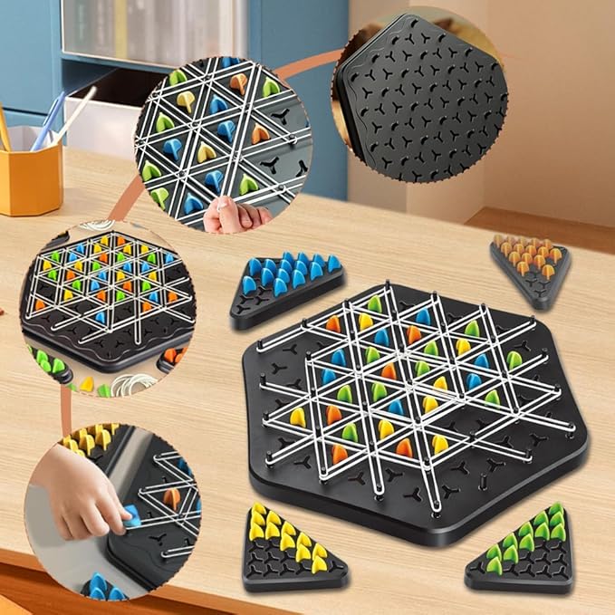 Strategisch Driehoekspel - Elastiekenpuzzel met Houten Pinnen voor Concentratie en Tactisch Denken