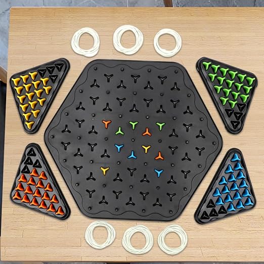 Strategisch Driehoekspel - Elastiekenpuzzel met Houten Pinnen voor Concentratie en Tactisch Denken