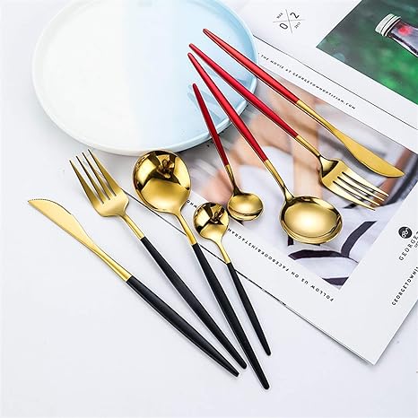 Bestekset 24-delig RVS Gekleurde Handvatten 6 Personen Modern Tafelgerei Duurzaam Eetbestek Dinerset