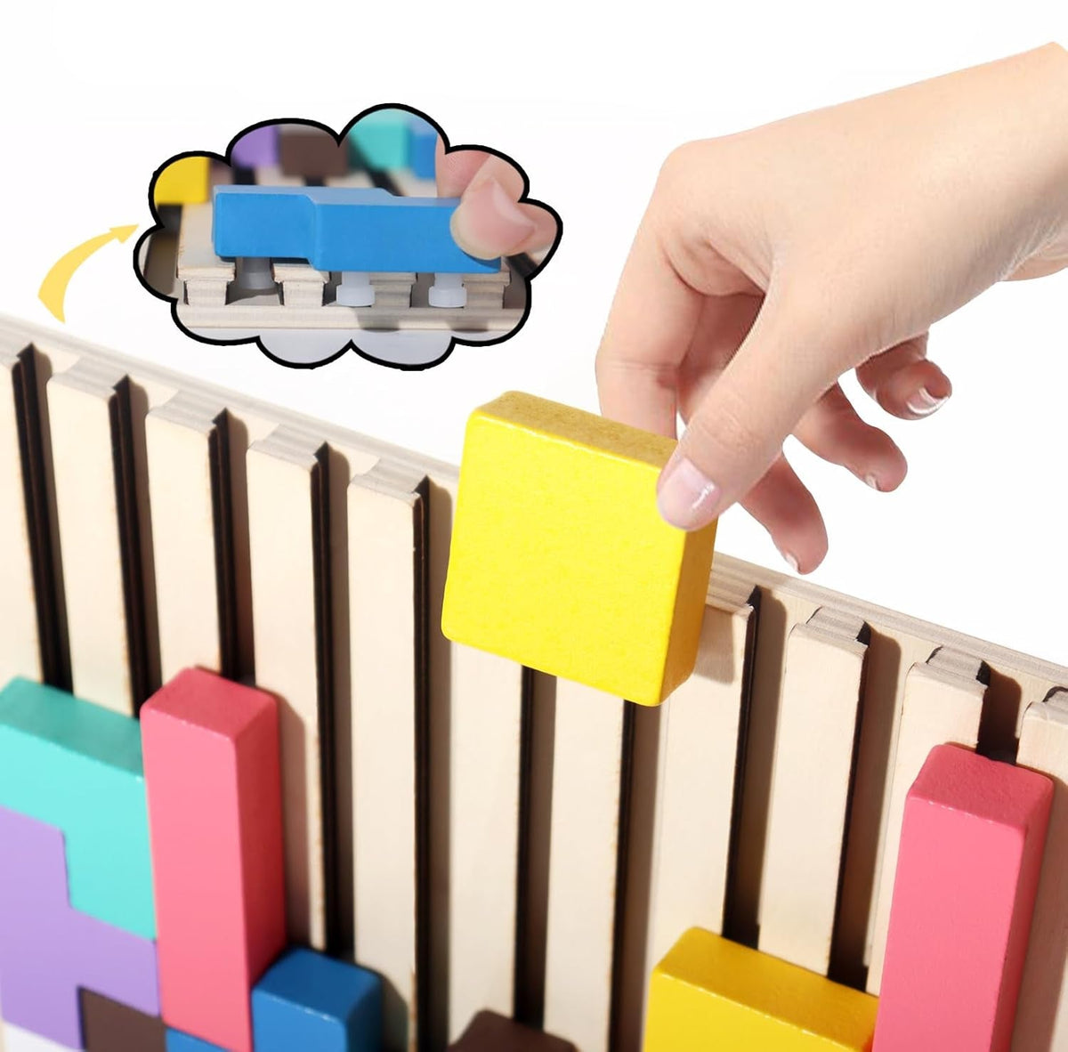 Houten 3D Puzzelspel voor Kinderen - Creatief Tetris Stapelspel met Geometrische Blokken - Ruimtelijk Inzicht & Handcoördinatie
