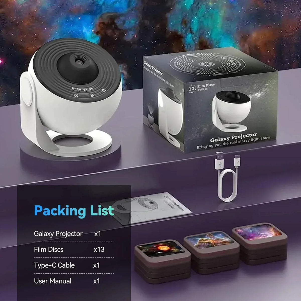 Galaxyprojectie Sterrenhemel Projector met Verwisselbare Schijven - Ruimtevisualisatie voor Kinderen en Volwassenen