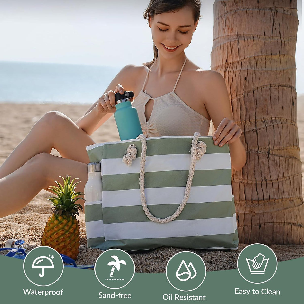 Strandtas Waterdicht met Rits - Zandwerend 42x36x13cm - Grote Shopper voor Zwembad Gym Reizen Wellness