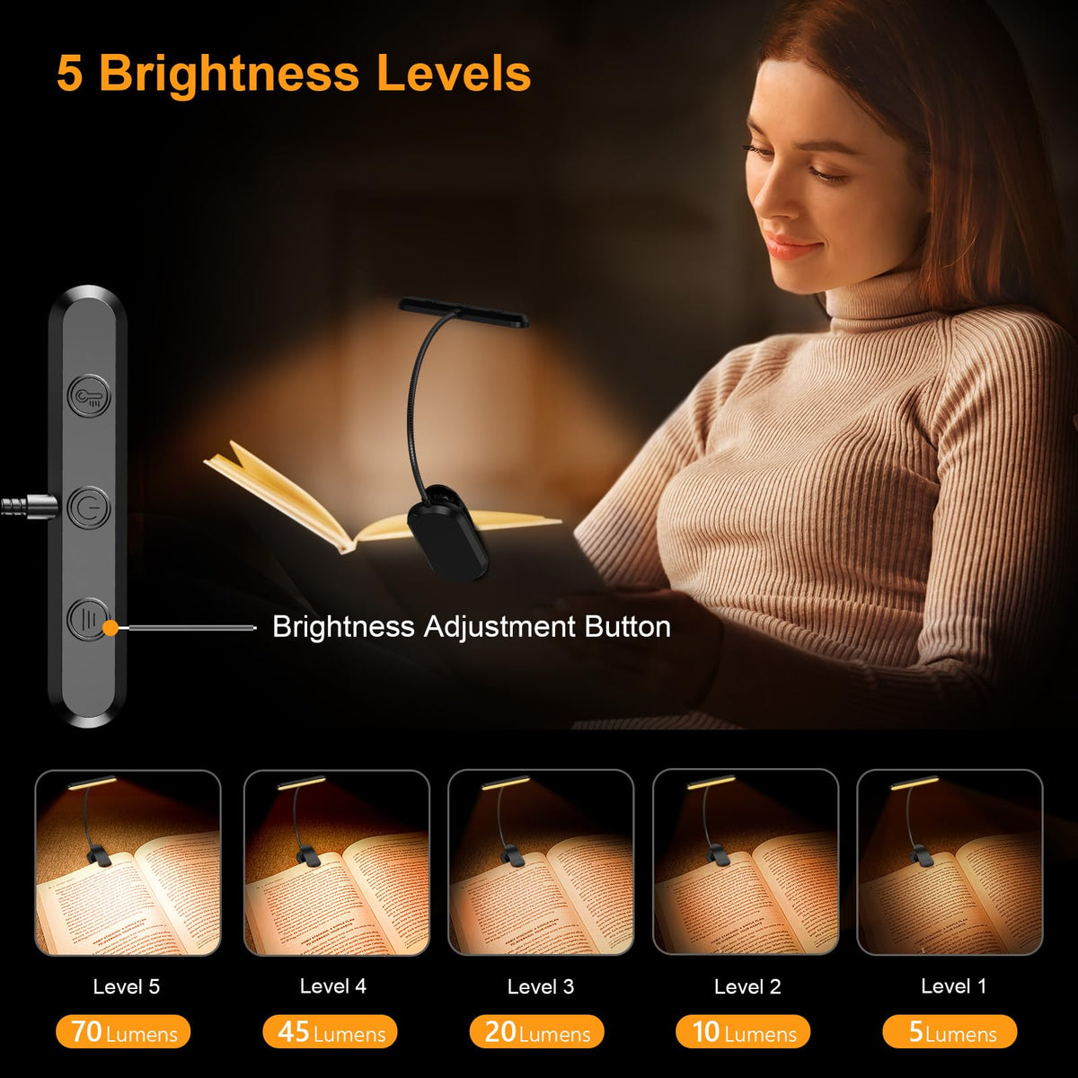 Oplaadbare Leeslamp met 19 LEDs - 3 Kleurtemperaturen & 5 Helderheidsniveaus - Flexibele Nek Verstelbaar - Klemontwerp voor Boek & E-reader - USB-C - Ideaal voor Nachtelijk Lezen