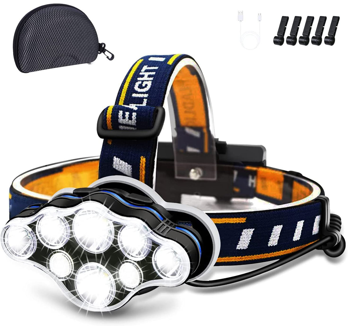 Oplaadbare LED Hoofdlamp 18000 Lumen 8 Verlichtingsstanden Waterdicht Verstelbare Hoofdband Outdoor Camping