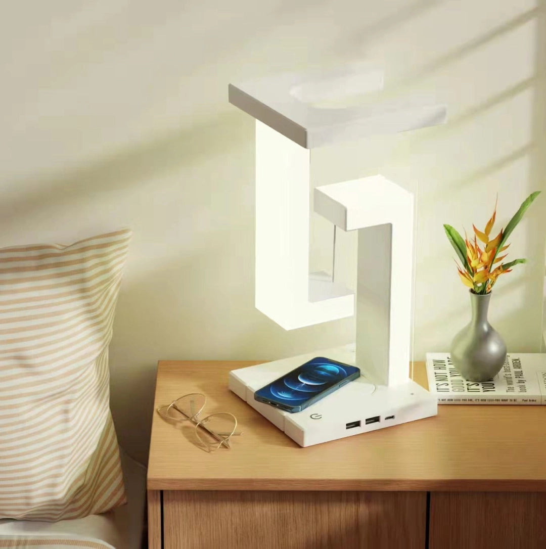 Zwevende Tafellamp met Draadloze Oplader Magnetisch Dimbaar Wit Bureau Nachtlamp Modern Touch Schakelaar