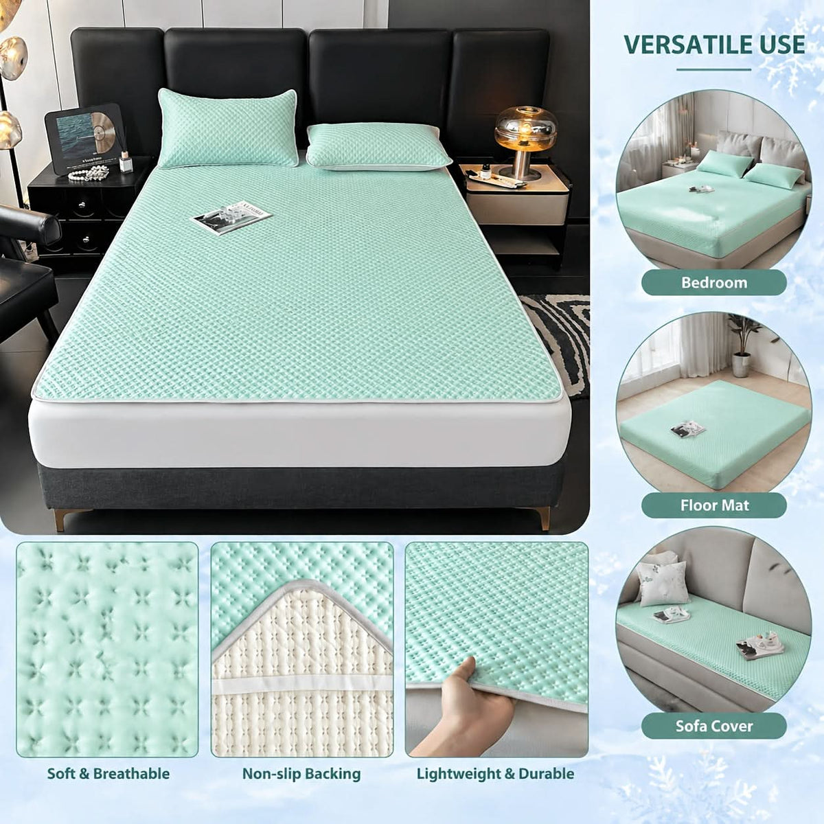Opvouwbare Zomermat met Koelend Effect - Ademend Wafeldesign Slaapmat 200x220 cm voor Tweepersoonsbed