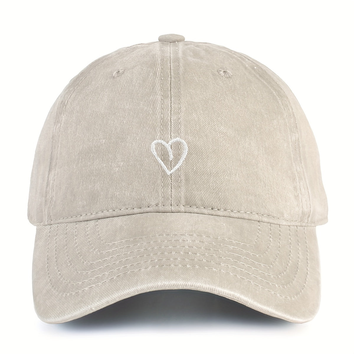 Vintage Baseballcap met Hartstiksel - Verstelbaar Katoen Gewassen Stijl Sportpet Zomerpet Dames Heren Casual Cap