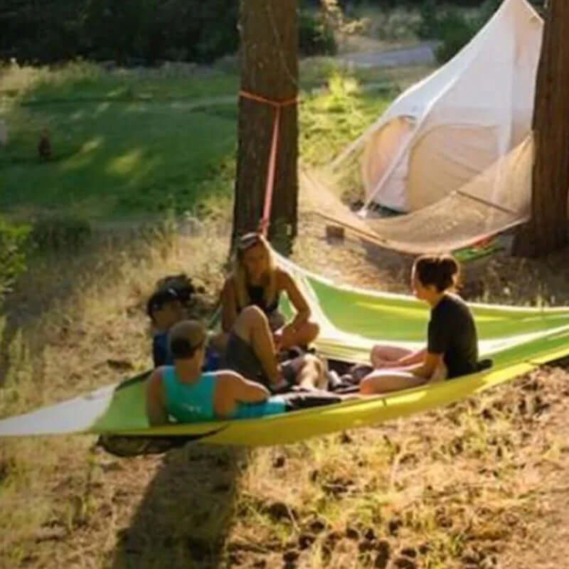 Driehoekige Hangende Camping Relaxmat voor Meerdere Personen - Luchtbed voor 3 Punten met Bevestigingsset 280x280 of 400x400 cm Groen Zwart