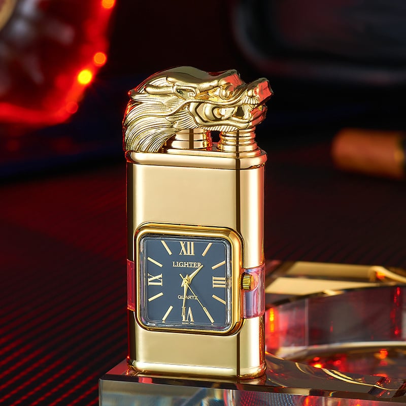Decoratieve Aansteker met Ingebouwde Klok - Verstelbare Vlam en Luxe Motiefkeuze