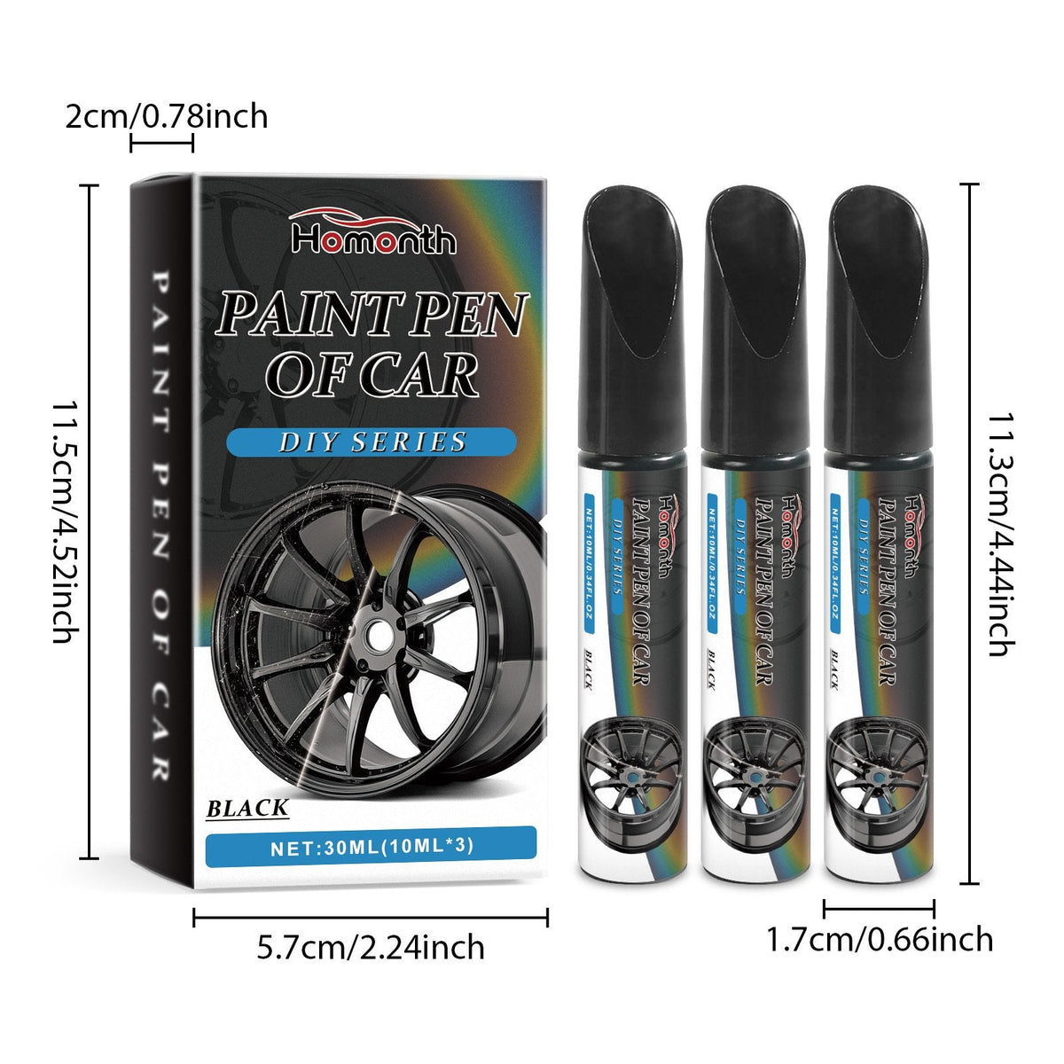 Lakstift Set Zwart Auto Velgen Reparatie 3 Stuks 10ml Krasvuller Verfstift Herstelpotlood Velg Onderhoud Kit