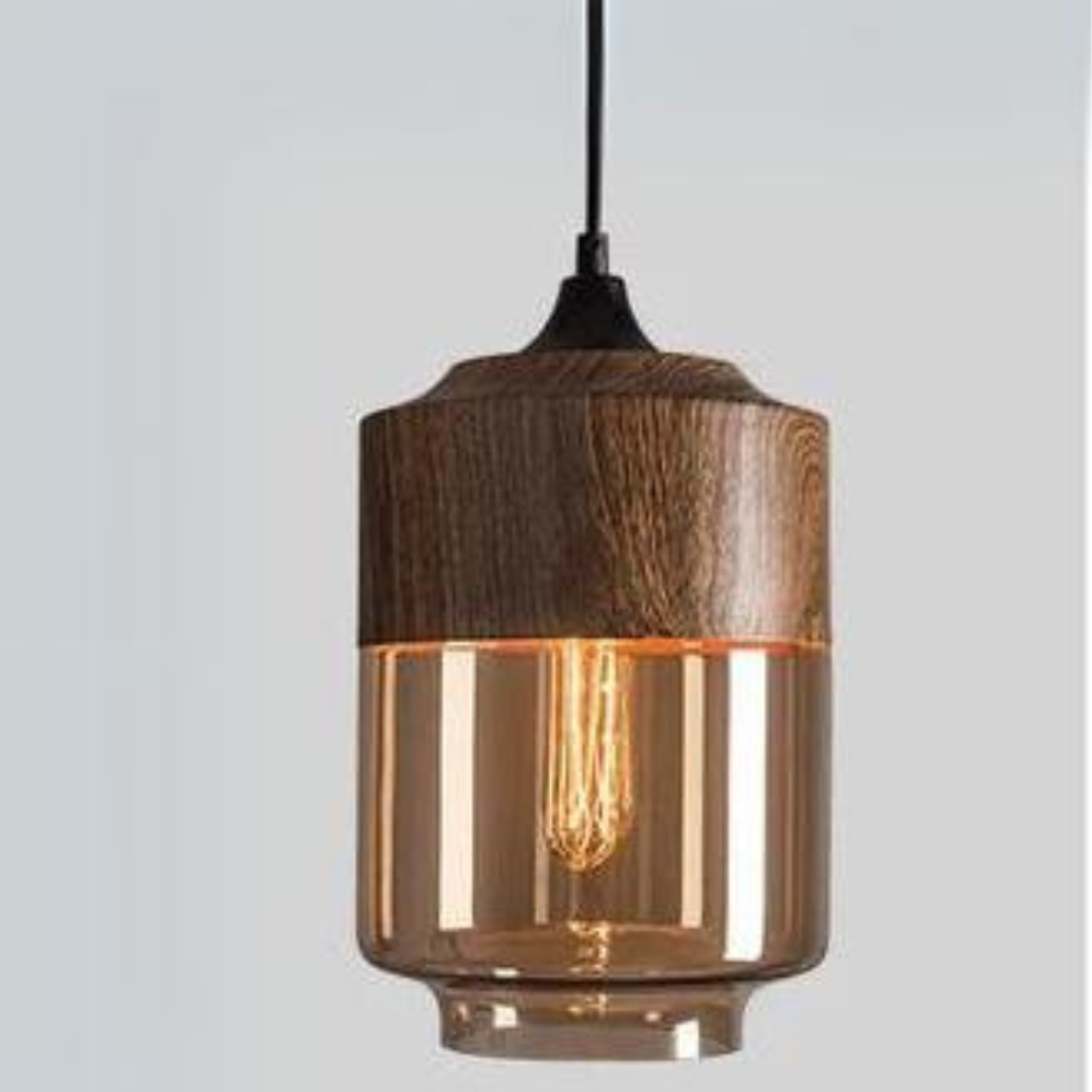 Scandinavische Hanglamp van Glas met Houtlook - Warme Designverlichting voor Woonkamer & Eetkamer