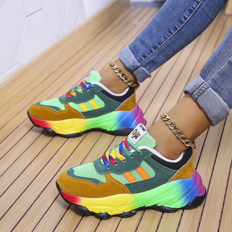 Dames Sneakers Ademend Stretch Textiel 4cm Zool Blauw Groen Vetermodel Wandelen Dagelijks Comfort Sportief