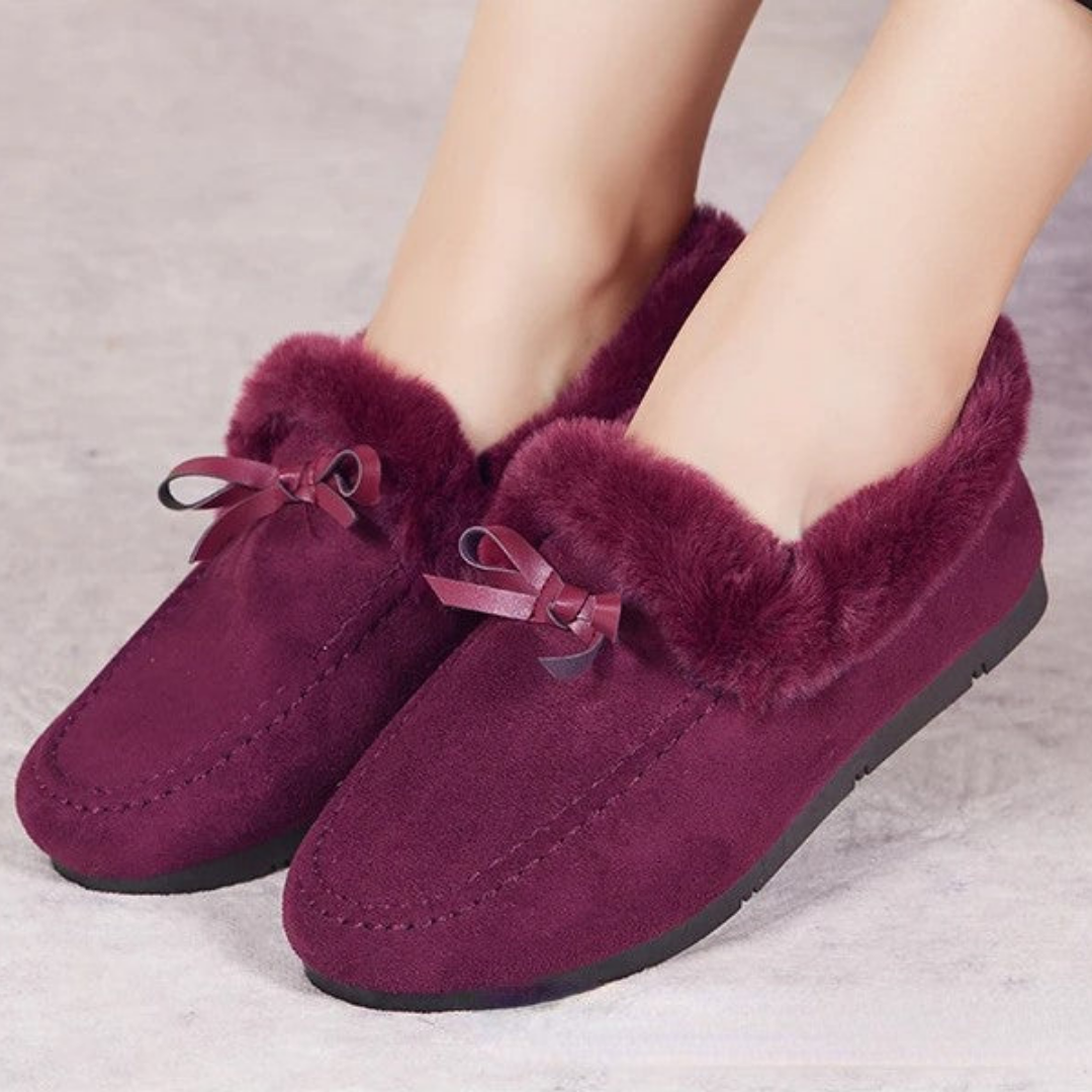 Dames Huissloffen met Pluche Voering Antislip Zool Winterschoenen Strik Comfortabel Warm Binnenslippers