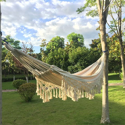 Handgeweven Hangmat Katoenen Touw Boho-Stijl Tweepersoons Draagbaar 200x150cm