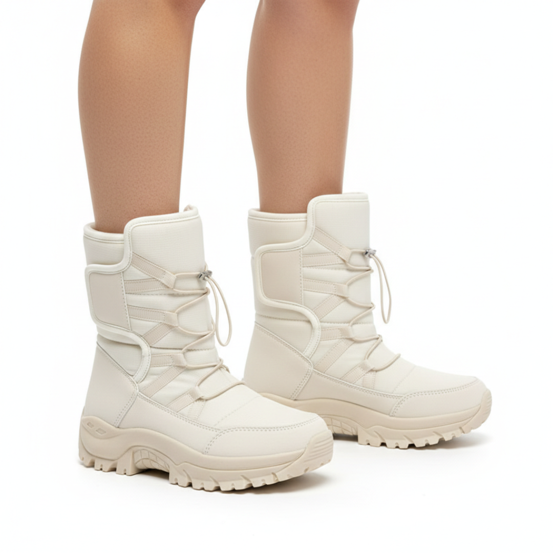 Waterdichte Winterlaarzen met Warme Voering Dames Sneeuwbestendig Antislip Platform Klittenband Outdoorschoenen