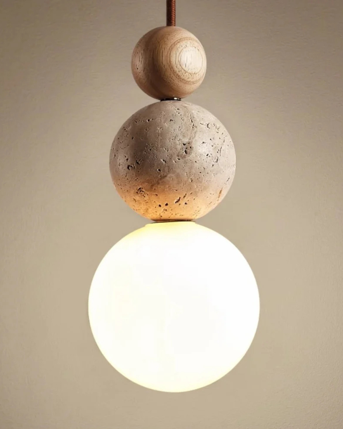 Sculptuur Hanglamp met Natuursteen en Glazen Bol - Warm Ambient Licht voor Eetkamer Woonkamer Slaapkamer - Japandi Design Hangverlichting
