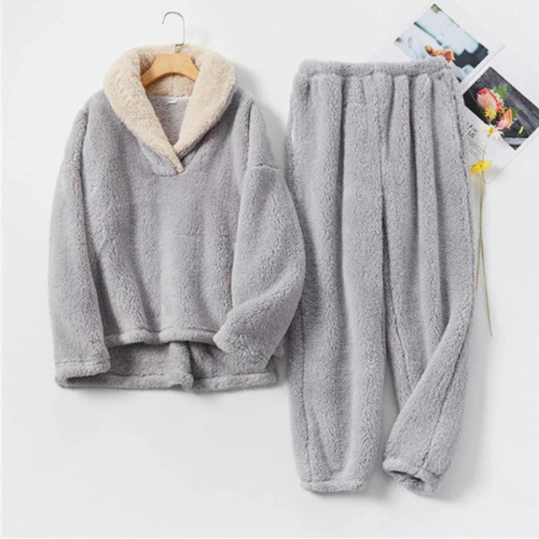 Fleece Pyjama Dames Tweedelig Langarm & Broek Warm Slaapset Huispak Winter Comfort Zachte Nachtkleding