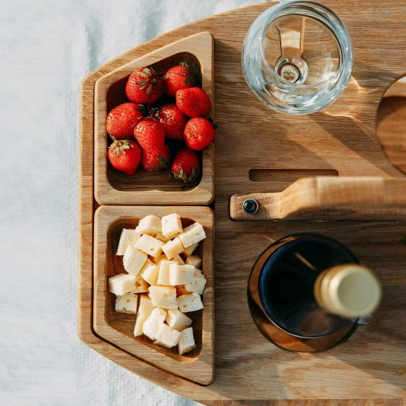 Draagbare Houten Picknicktafel met Wijnhouder & Handvat voor Buiten