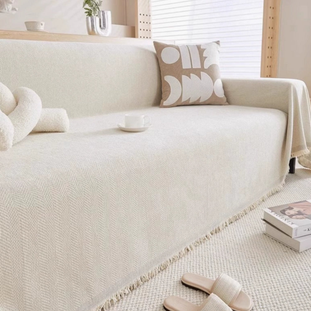 Chenille Bankhoes met Kwastjes - Stijlvolle Bescherming voor Bank en Fauteuil - Wasbaar & Waterdicht