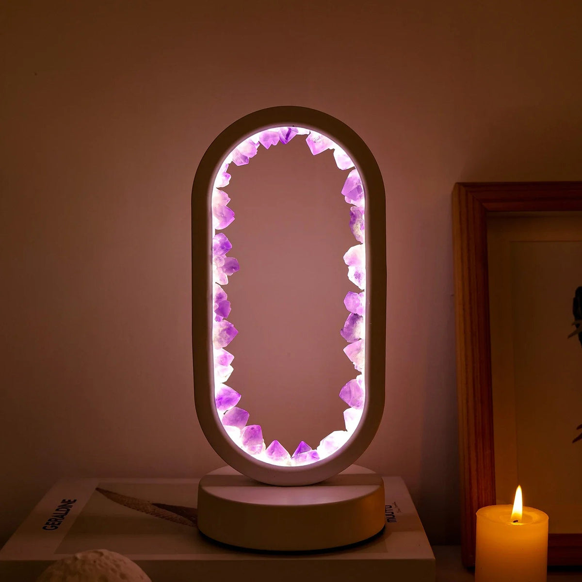 Tafellamp Amethist Handgemaakt Natuurkristal LED E14 Paars Roze Sfeer Slaapkamer Meditatie Yoga Rustgevend Decoratie Innerlijke Rust