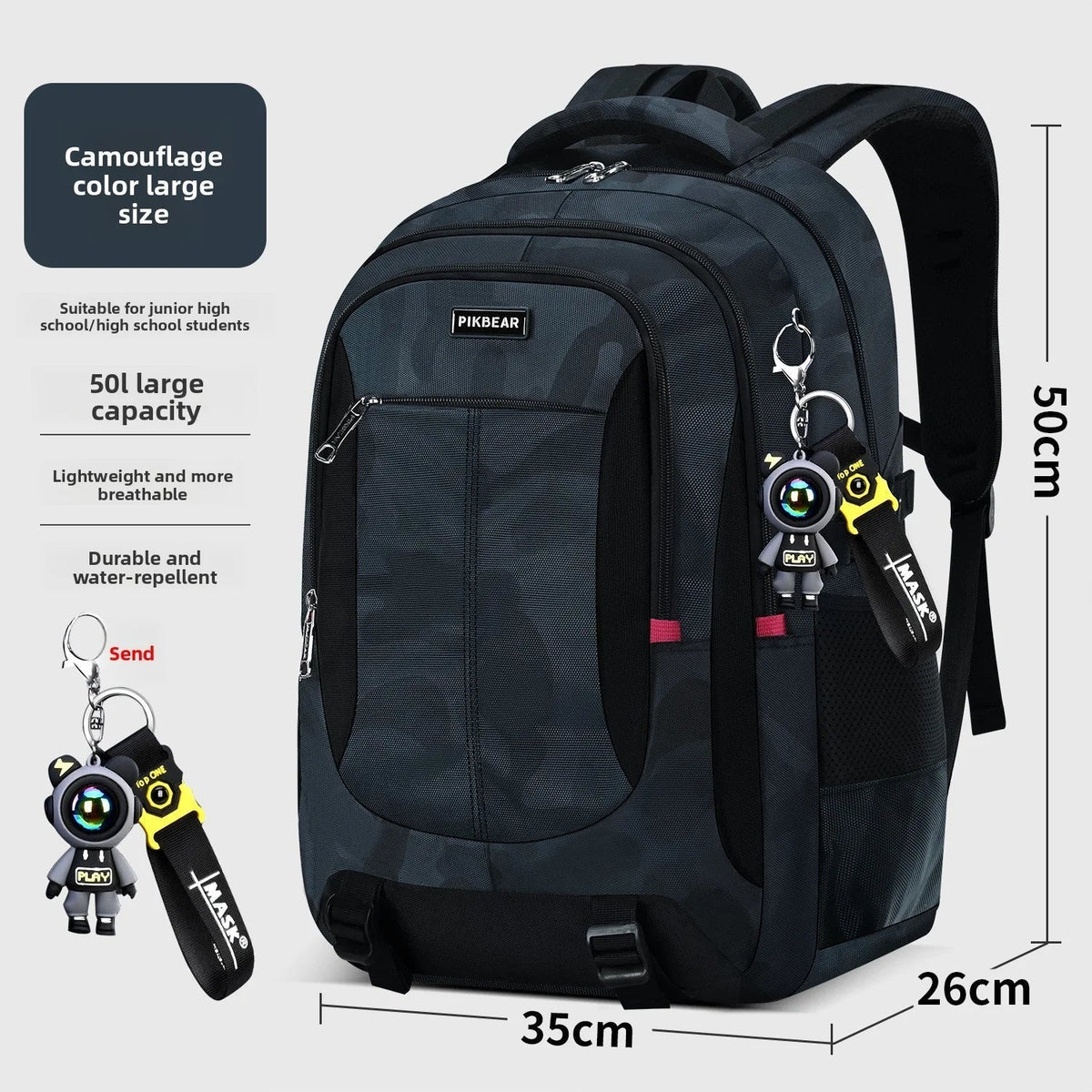 Schoolrugzak M/L met Laptopvak Zwart Blauw Camouflage Ergonomisch Comfortabel voor Dagelijks Gebruik en School