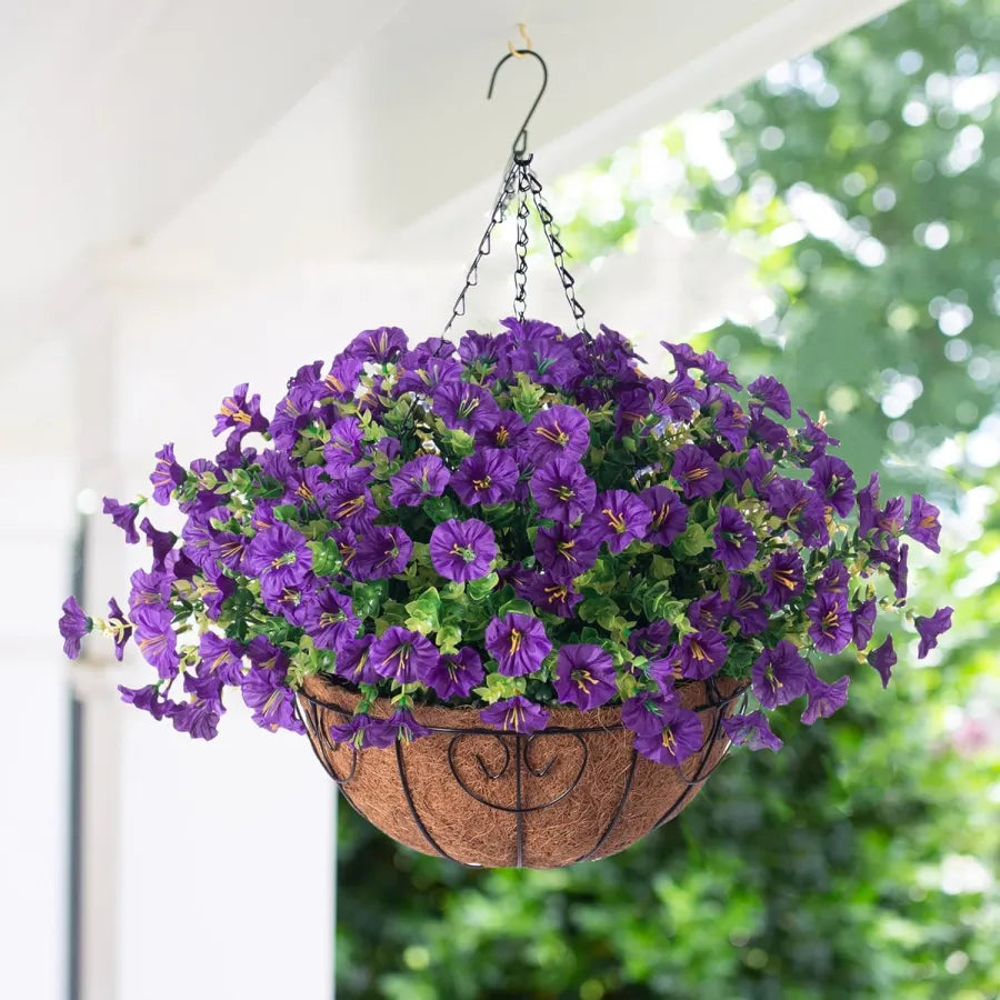 Hangende Kunstbloemen in Rieten Mand Zijde Kunststof UV-Bestendig voor Binnen Buiten Tuin Balkon Decoratie