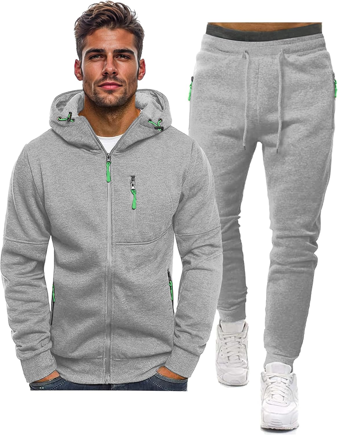 Heren Trainingspak Set met Pullover en Broek Elastisch Ademend Sportkleding Loungewear Zwart Grijs Comfort