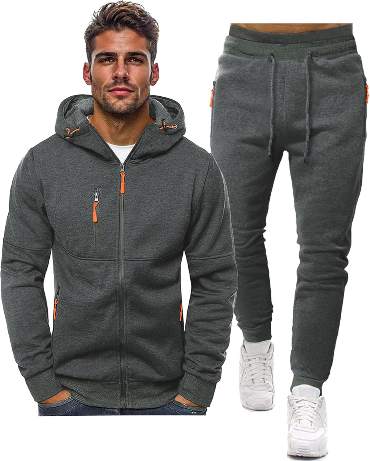 Heren Trainingspak Set met Pullover en Broek Elastisch Ademend Sportkleding Loungewear Zwart Grijs Comfort