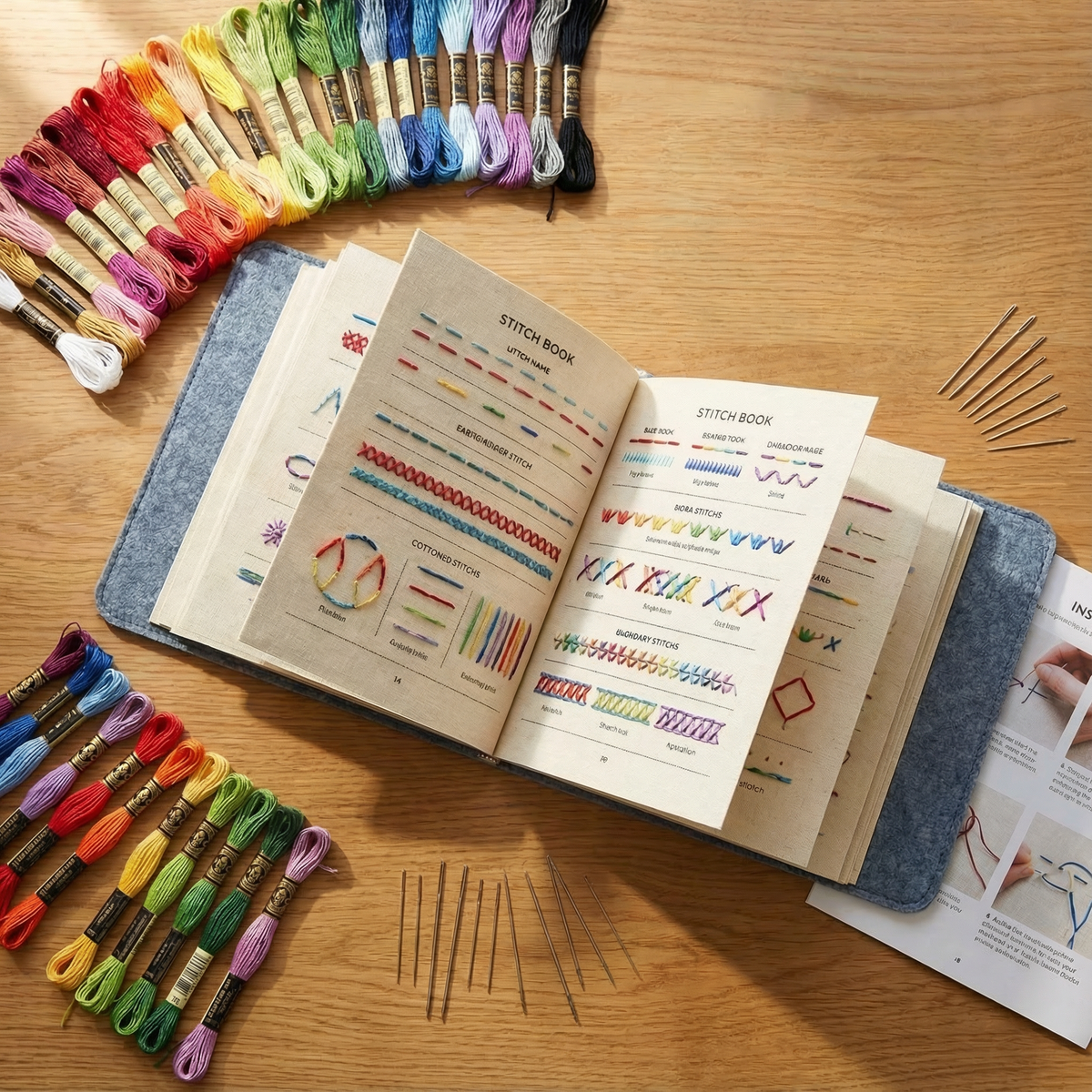 Complete Borduurstekenboek Kit - 106 Steken, Linnen Pagina's, Volledige Gereedschapsset - Handwerk Leren