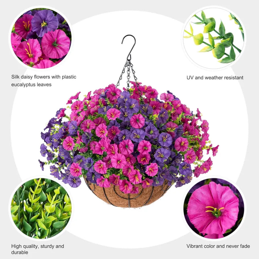 Hangende Kunstbloemen in Rieten Mand Zijde Kunststof UV-Bestendig voor Binnen Buiten Tuin Balkon Decoratie
