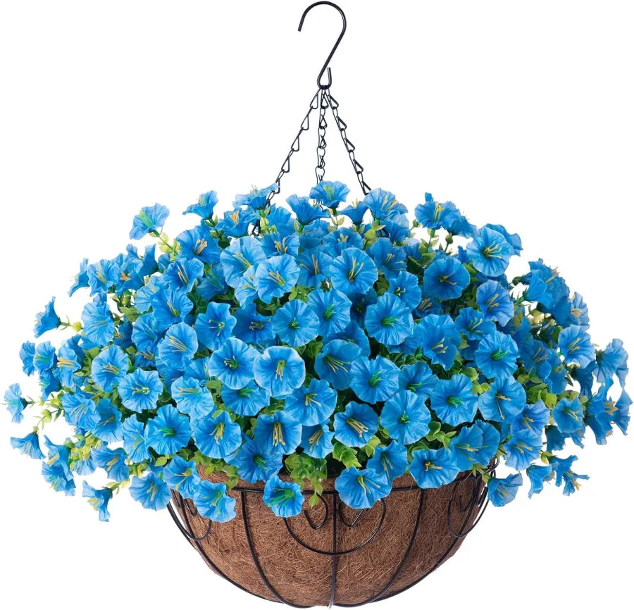 Hangende Kunstbloemen in Rieten Mand Zijde Kunststof UV-Bestendig voor Binnen Buiten Tuin Balkon Decoratie