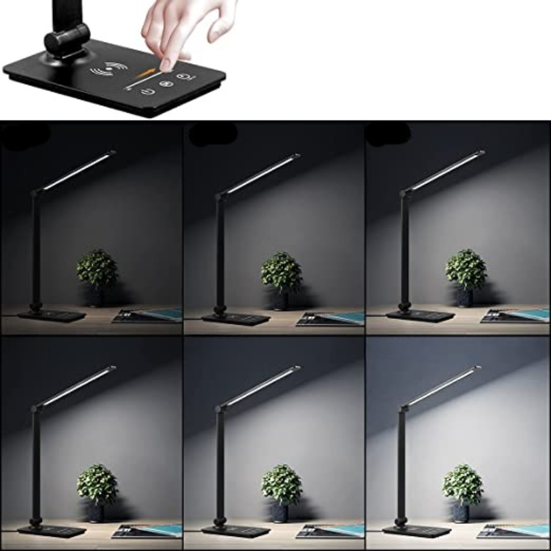 Bureaulamp met Draadloos Oplaadstation en Touch-bediening - Dimbaar LED-licht met 5 Kleurmodi en Opvouwbaar Ontwerp